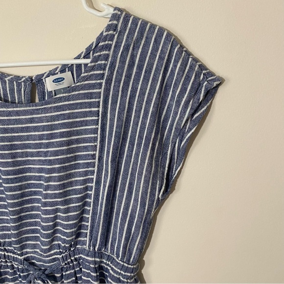 Old Navy Linen Blue and White Striped Draw String Waist Dress S - Picture 10 of 12